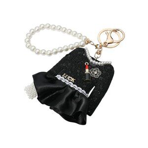 Tigerstars Black Pearl Lipstick Camellia Luck Tweed Jacket Charm Key Chain
